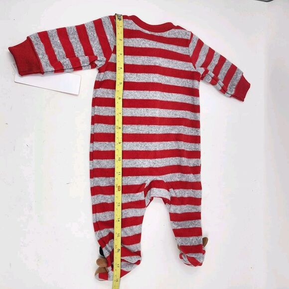 Carter's Just One You Newborn 0 months Reindeer Striped Fleece Footed Pajama - Picture 8 of 12